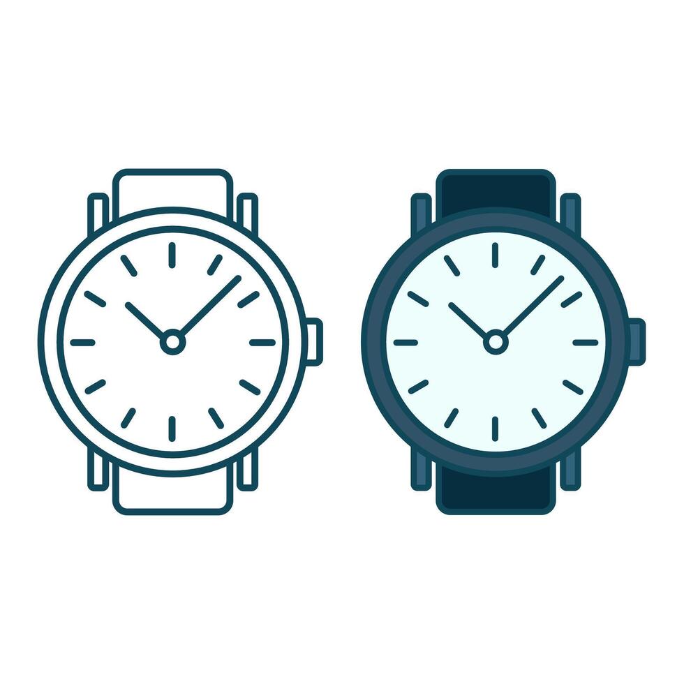 Wristwatch line and flat icon. vector