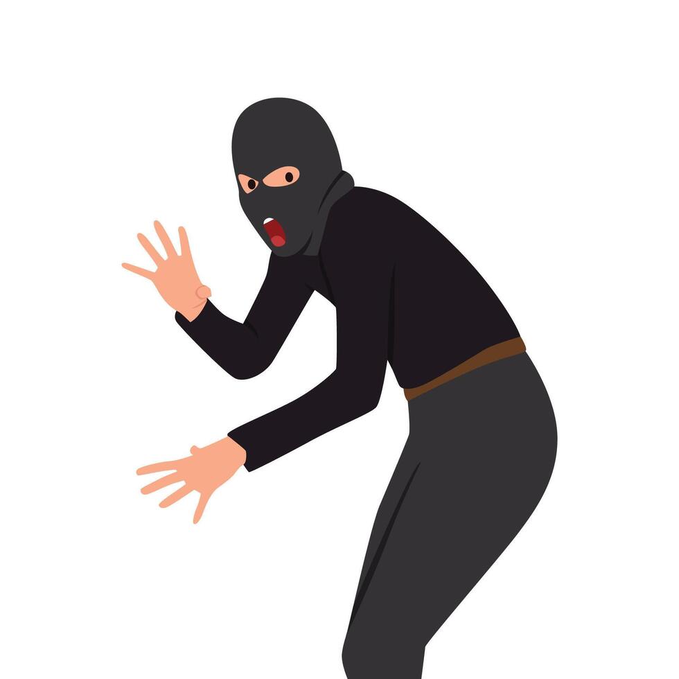Thief wearing balaclava gets caught red handed. vector