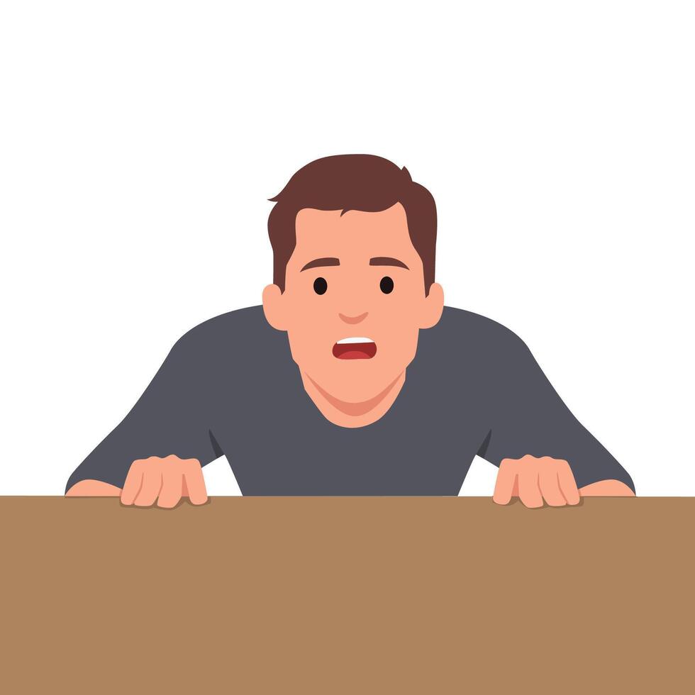 Young afraid and shocked man with surprise and amazed expression, fear and excited face. vector