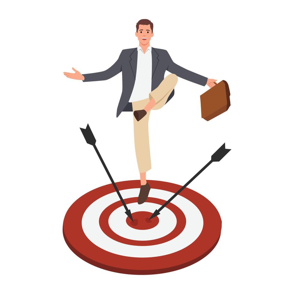 Young businessman avoiding arrows. vector