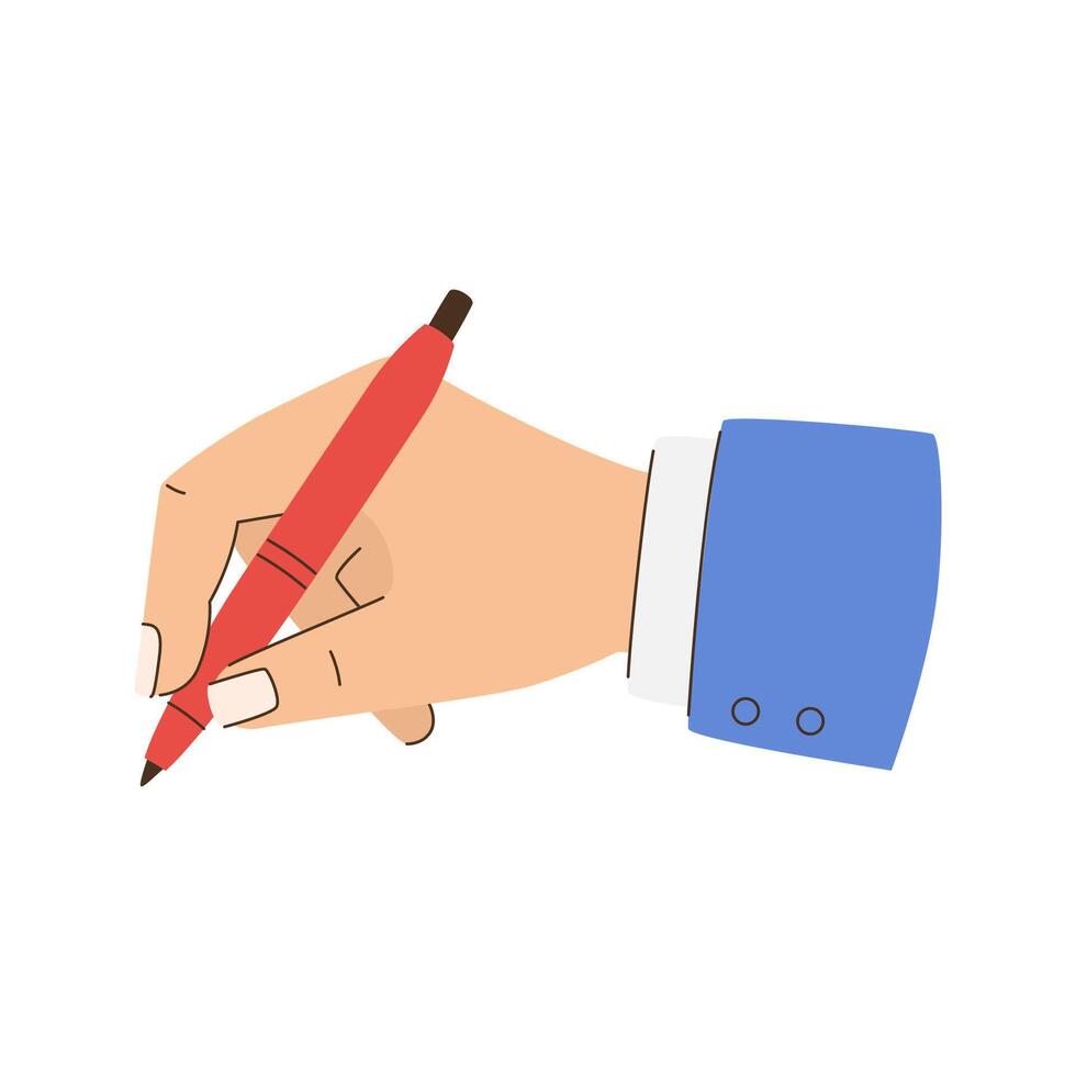 A hand is holding a red pen and writing vector