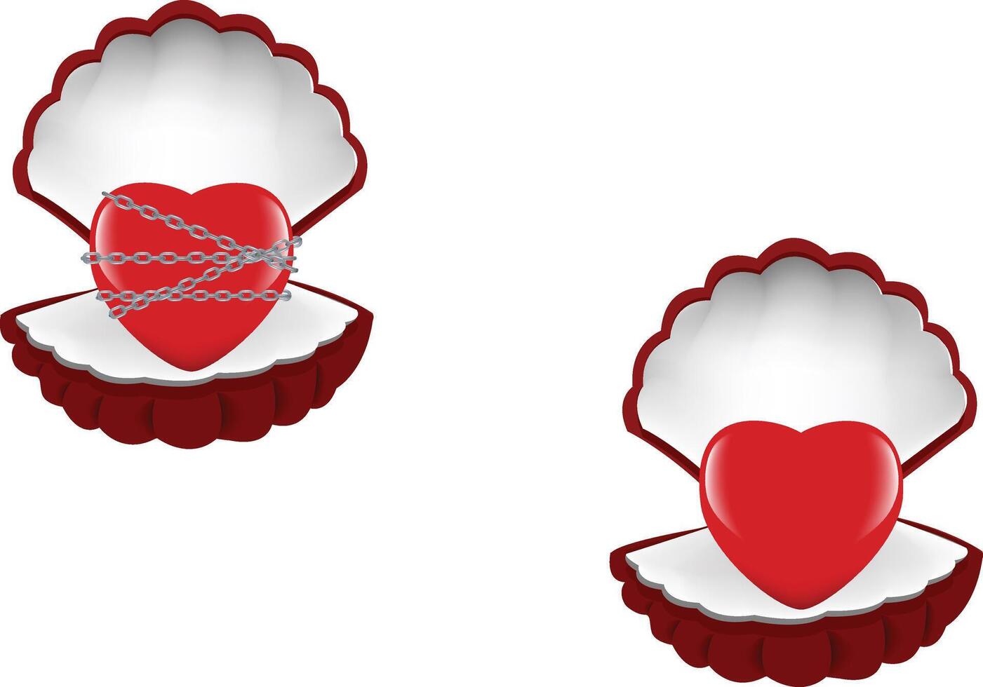 Chained heart and free heart in clamshells vector