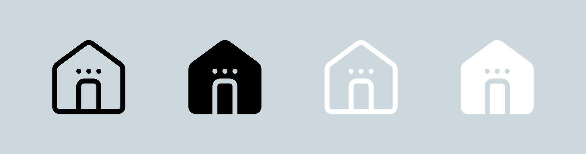 Home button icon set in black and white. House signs illustration. vector