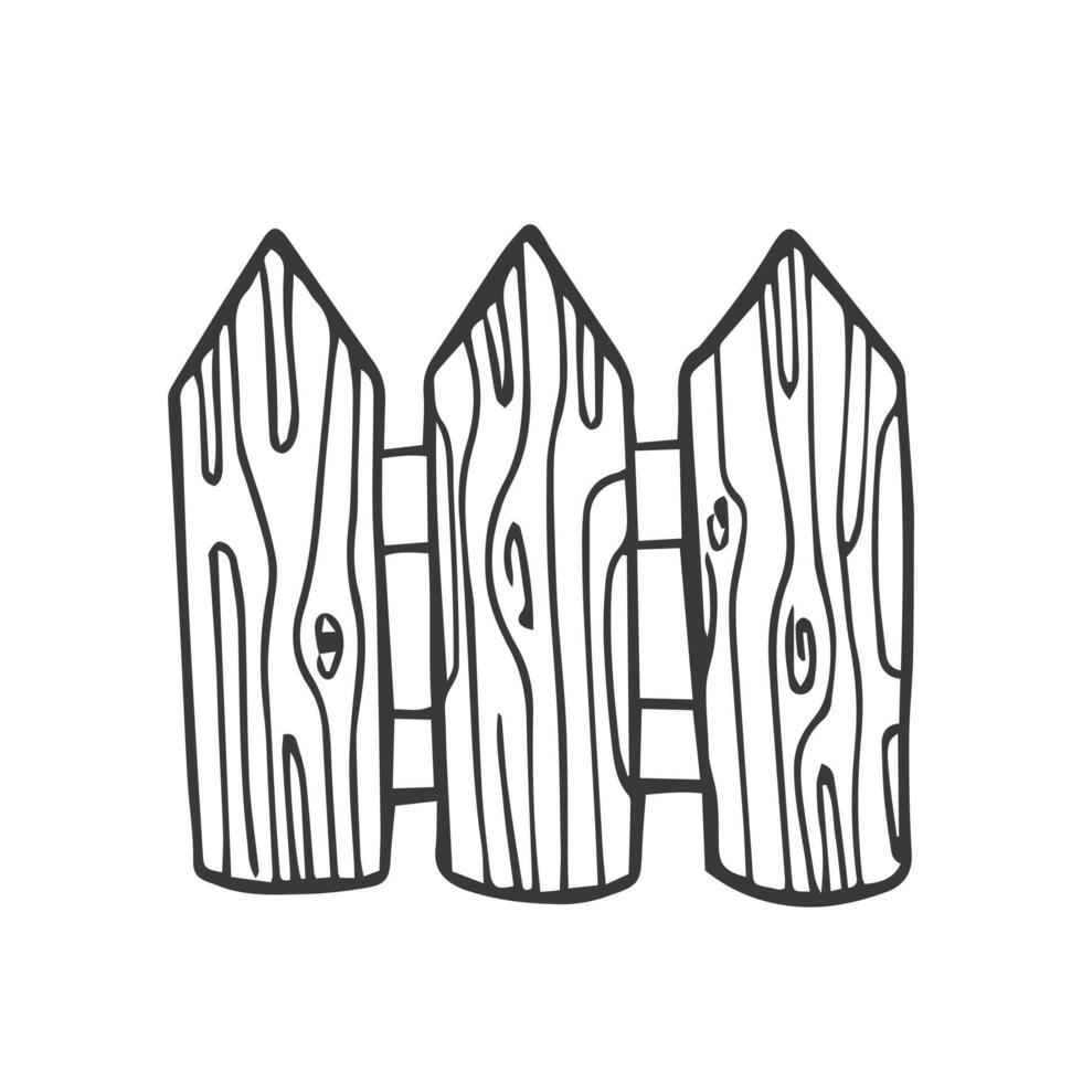 Wooden fence hand drawn doodle illustration. Cartoon wooden fence. Isolated on white background. Hand drawn simple element vector
