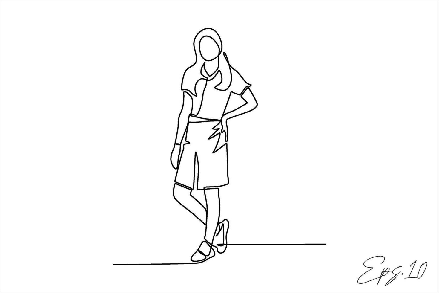 continuous line illustration of woman posing vector