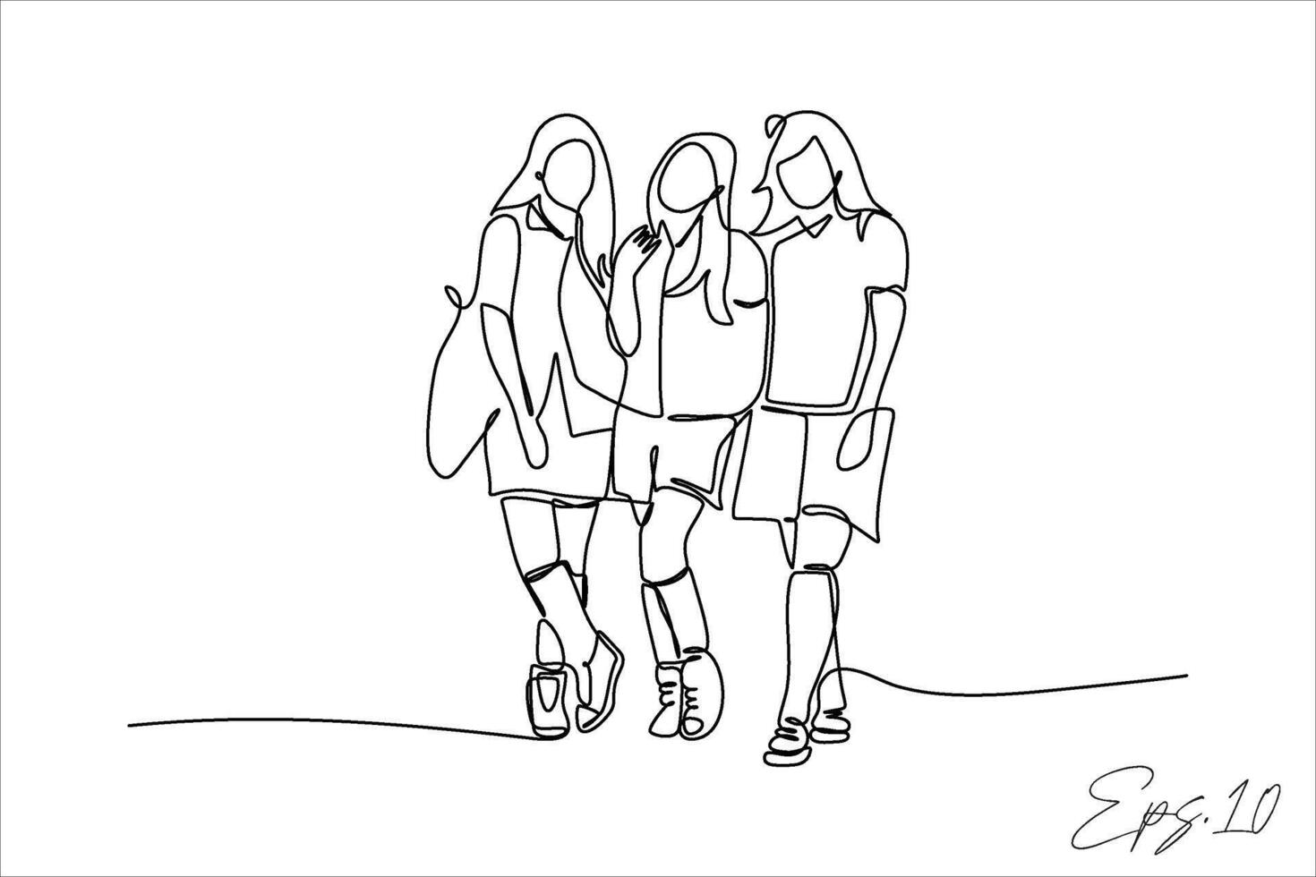 continuous line illustration of group of women posing vector