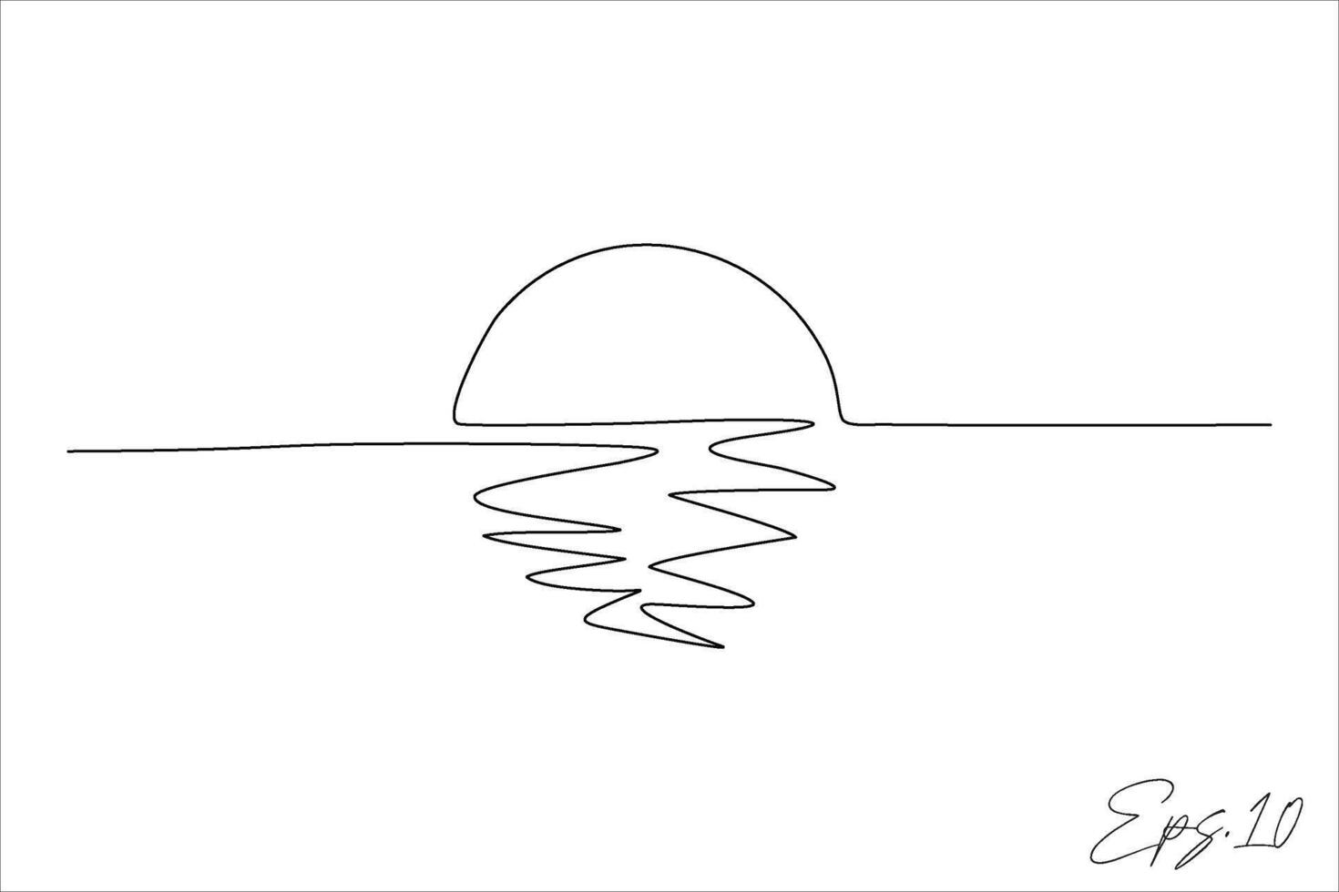 continuous line illustration of sunset on the beach vector