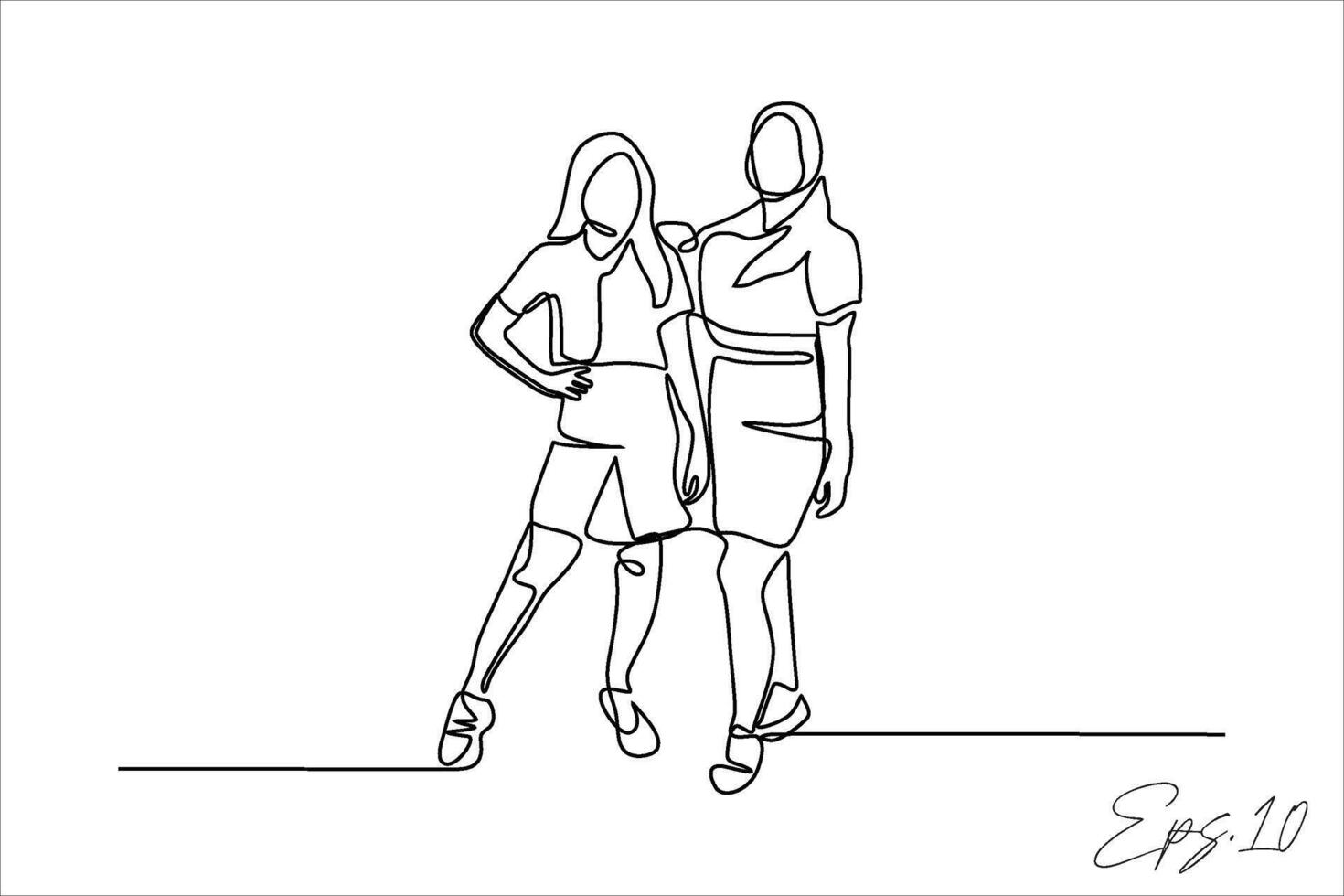 continuous line illustration of two women vector