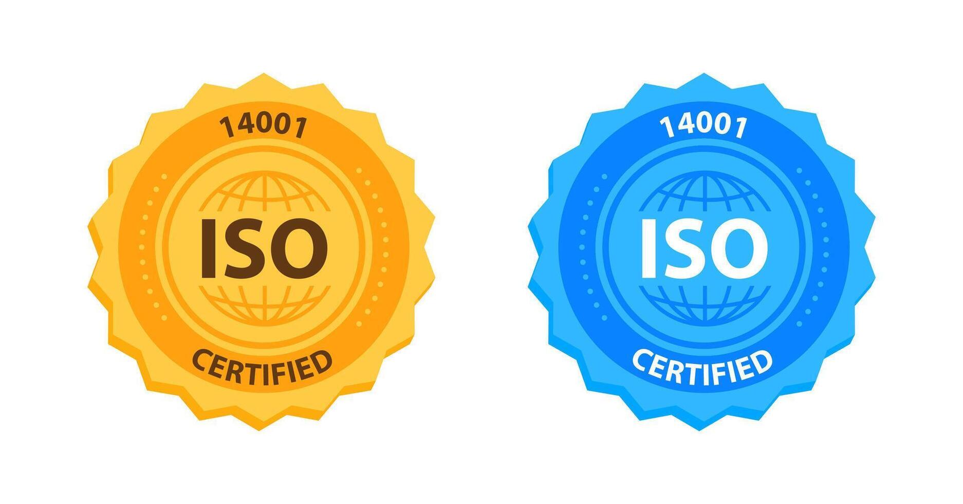 ISO 14001 Quality Management Certification Badge Gold and blue. illustration vector