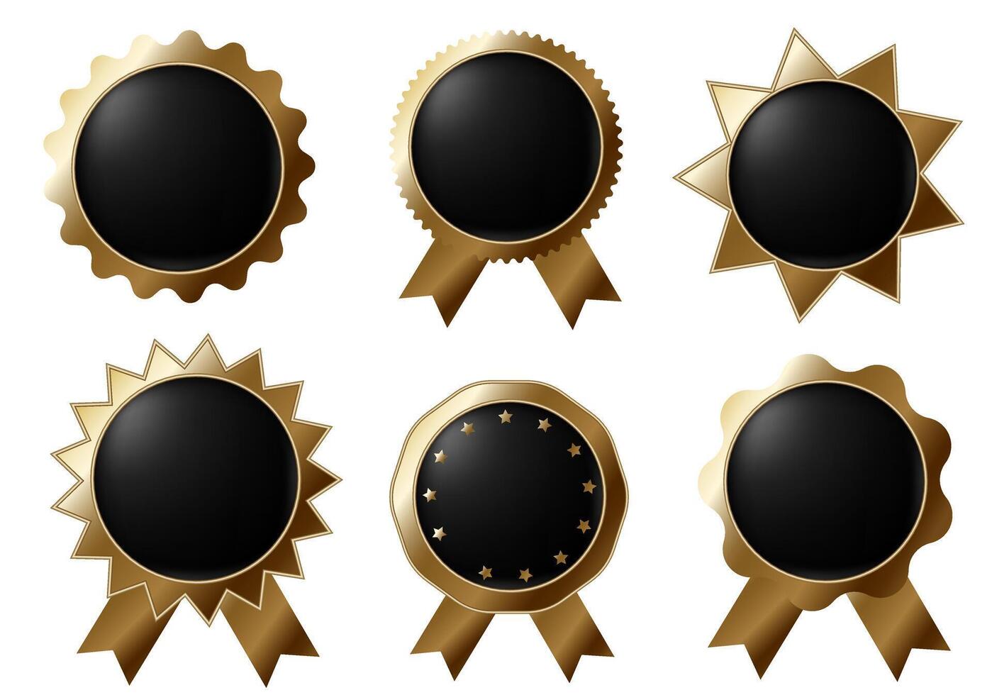 Set of bronze award badges. Shiny prize emblem design vector