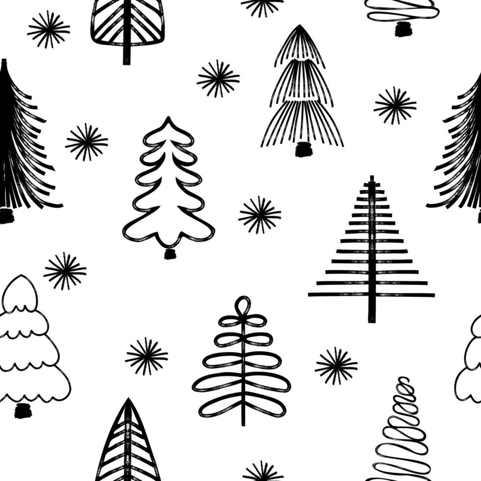Seamless pattern with Christmas trees. Brush painted stylized print for New Year and Christmas holiday. vector