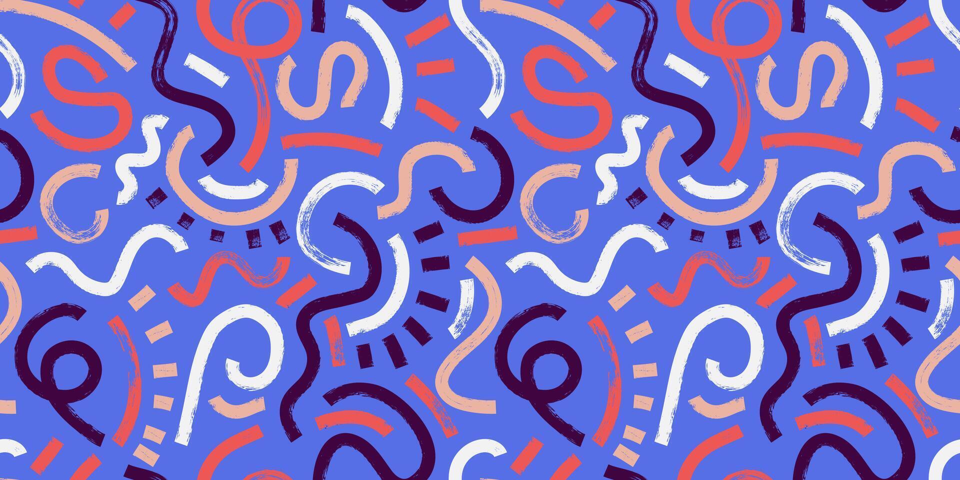 Brush, marker drawn bold doodle lines seamless pattern. Modern print for textile, fabric, wallpaper, wrapping, scrapbook and packaging vector