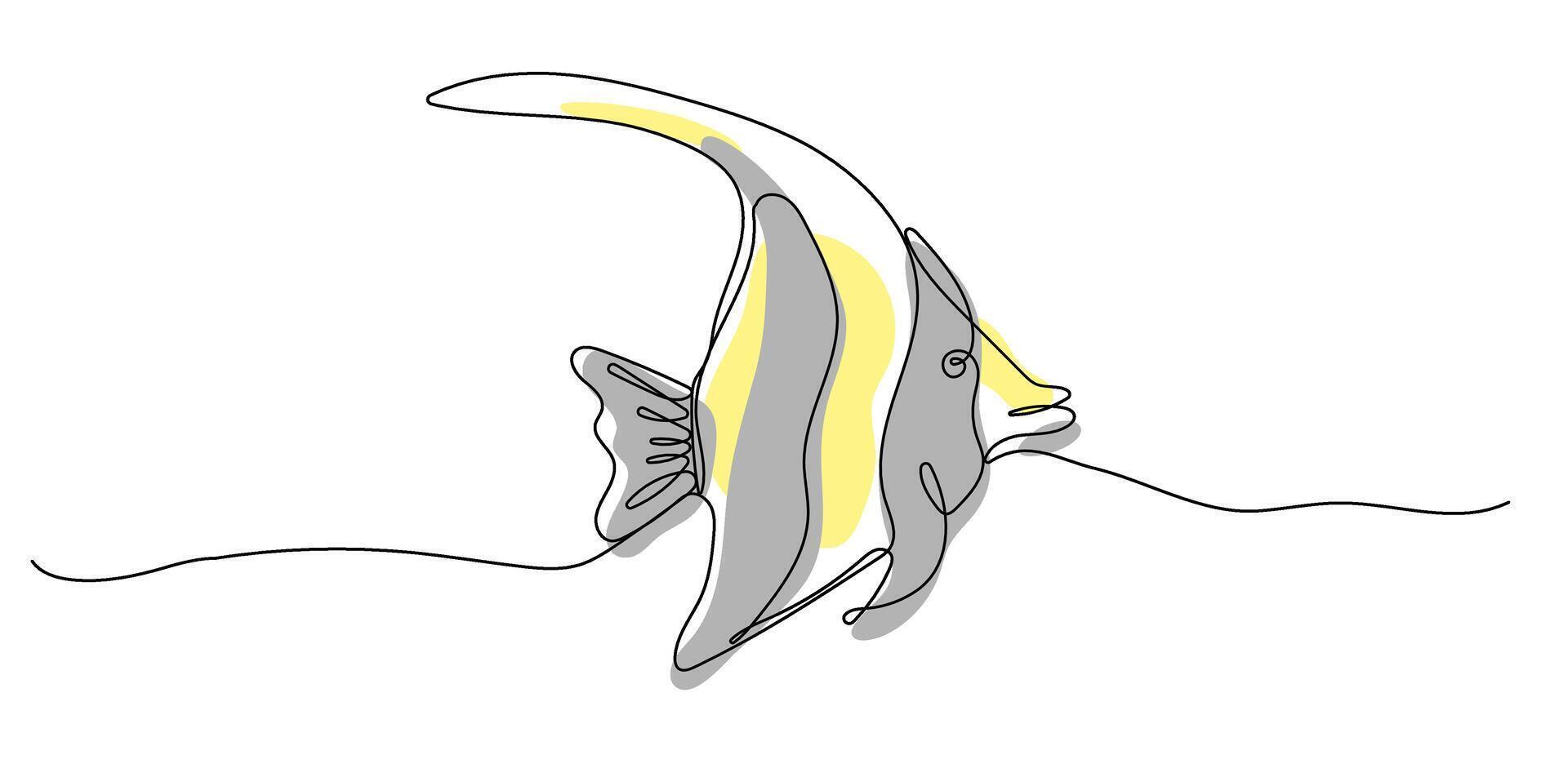 Continuous one line drawing of Moorish idol fish vector