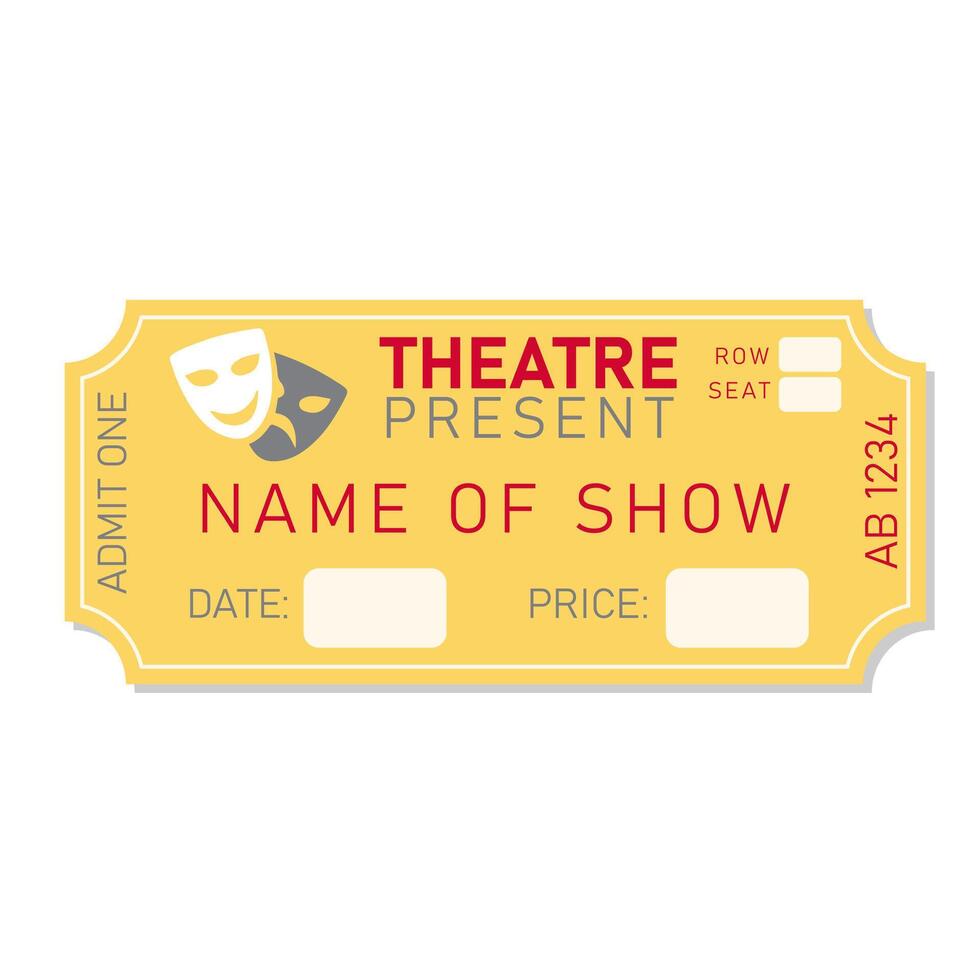 Theatre ticket. Yellow ticket template isolated on white background vector