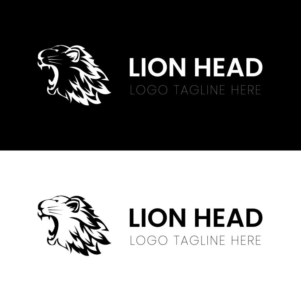 Lion Head roaring expression in simple vintage logo design symbol of strength and majesty company vector