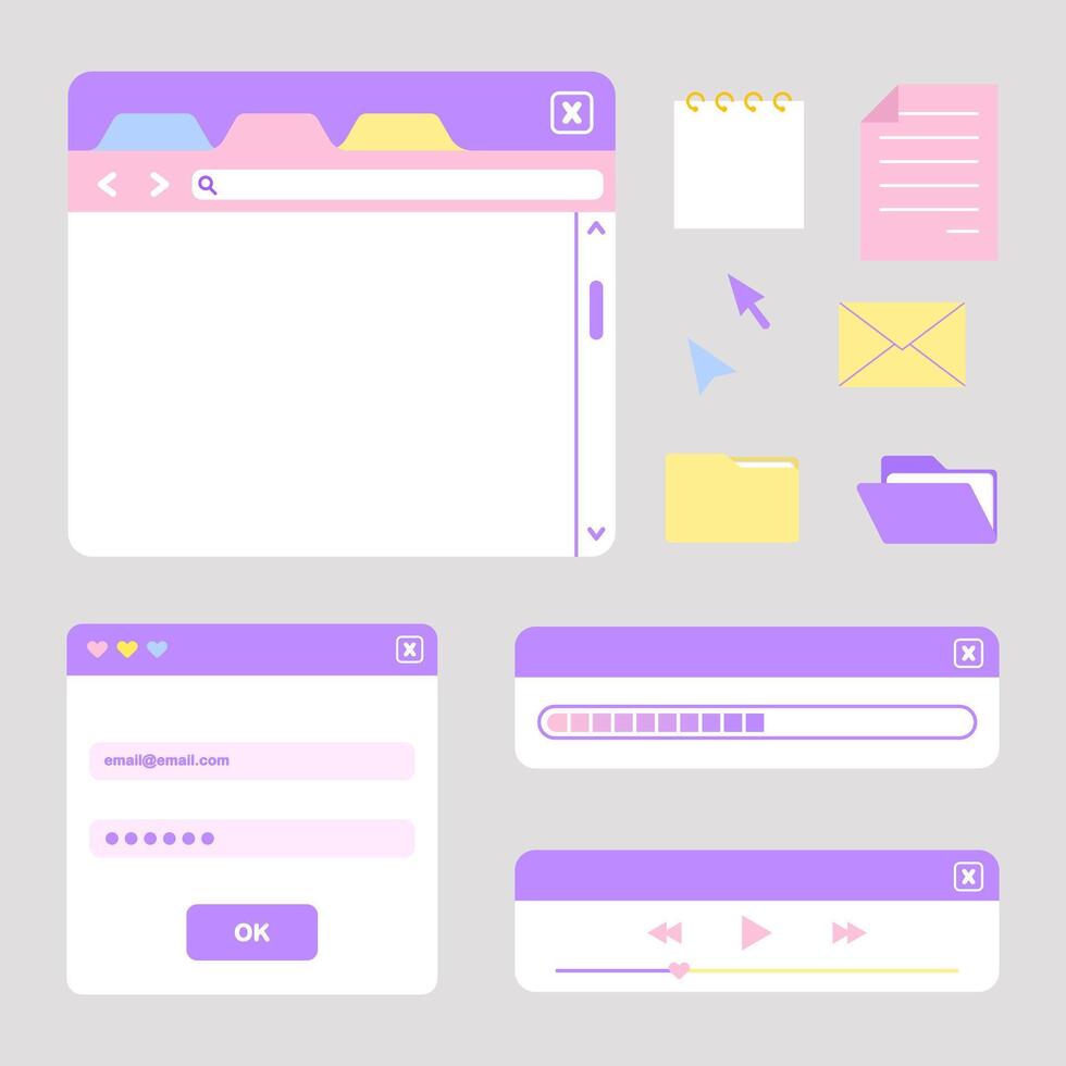 Retro computer interface, Pastel User Interface element vector