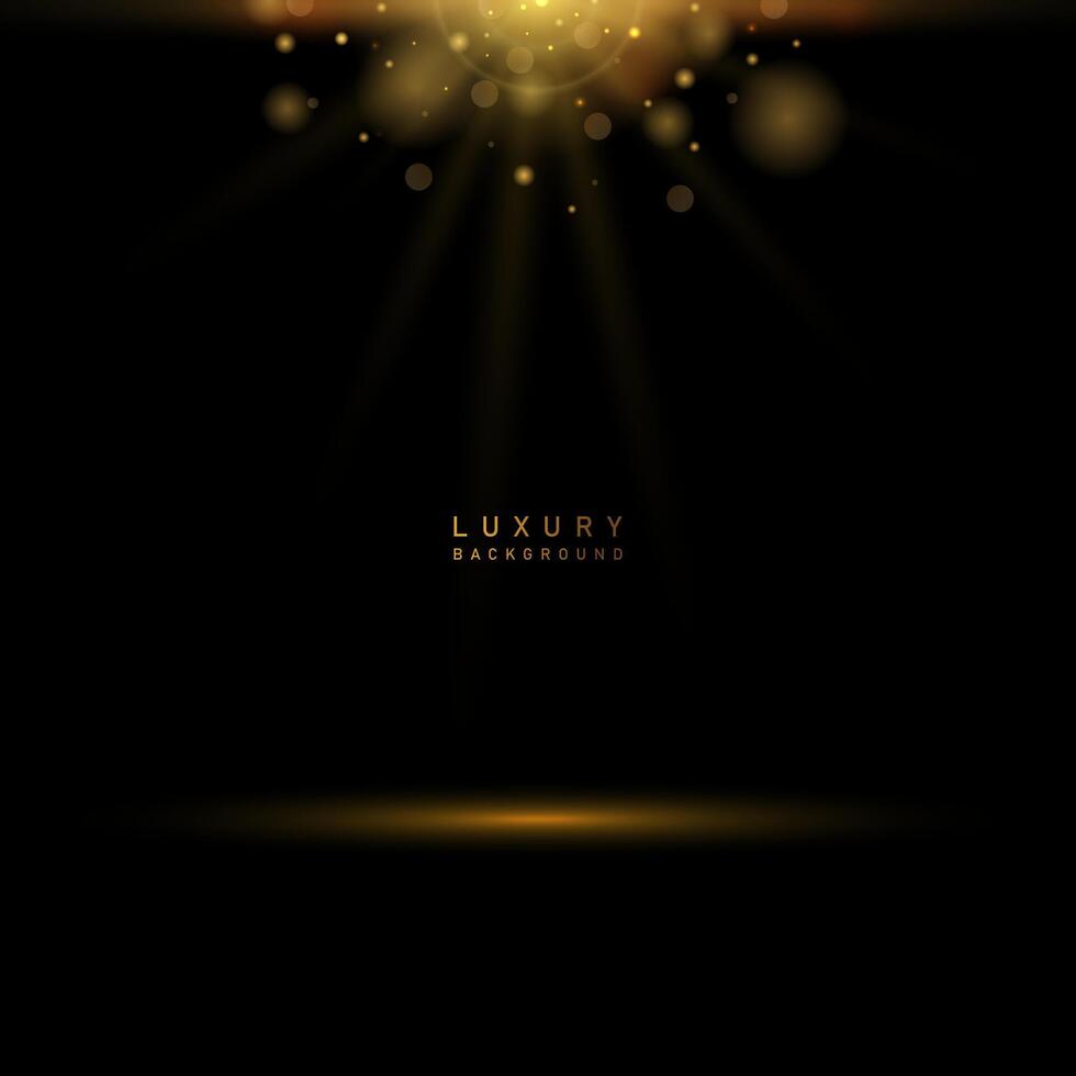 Abstract luxury simple background in black backdrop. Shiny gold glitter with light ray for product place. illustration background vector