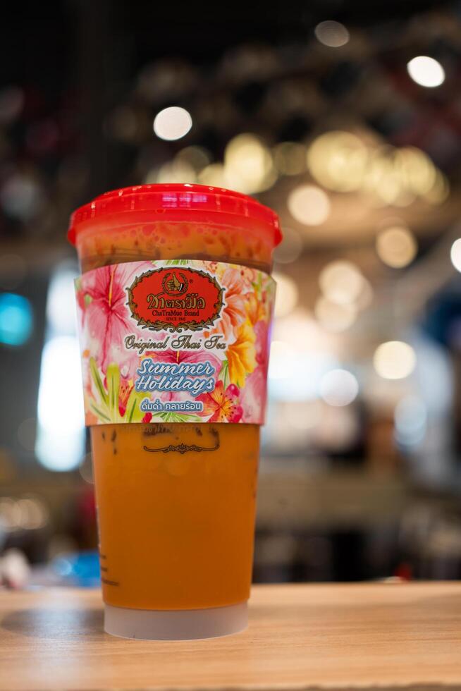 Samut Prakan, Thailand April 29, 2023 Iced Thai tea, tea by Cha Tra