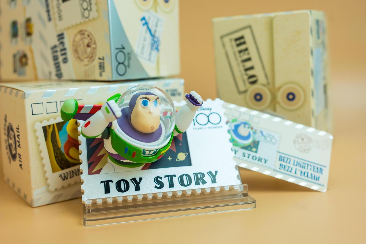 Bangkok, Thailand - May 4, 2024 Figure of MINISO Disney 100 Years of Wonder Retro Stamp Series Blind Box Figure photo
