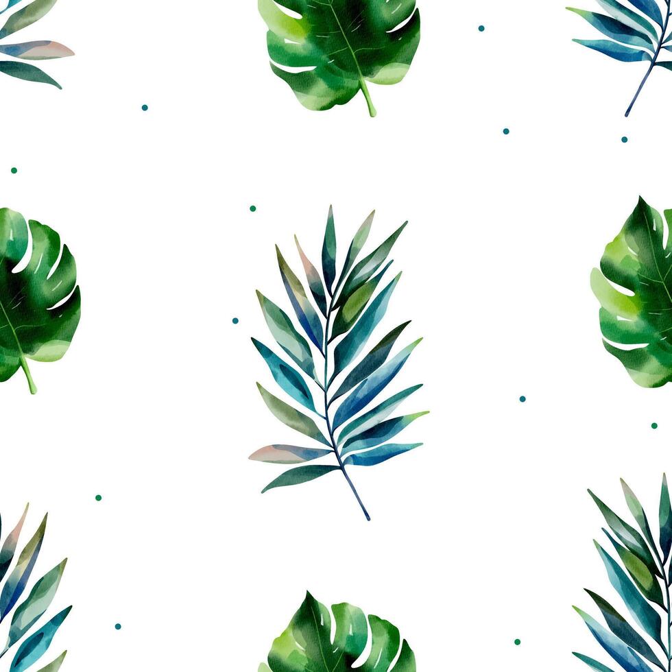 Watercolor pattern with exotic leaves. Seamless botanical pattern. Tropical background. vector