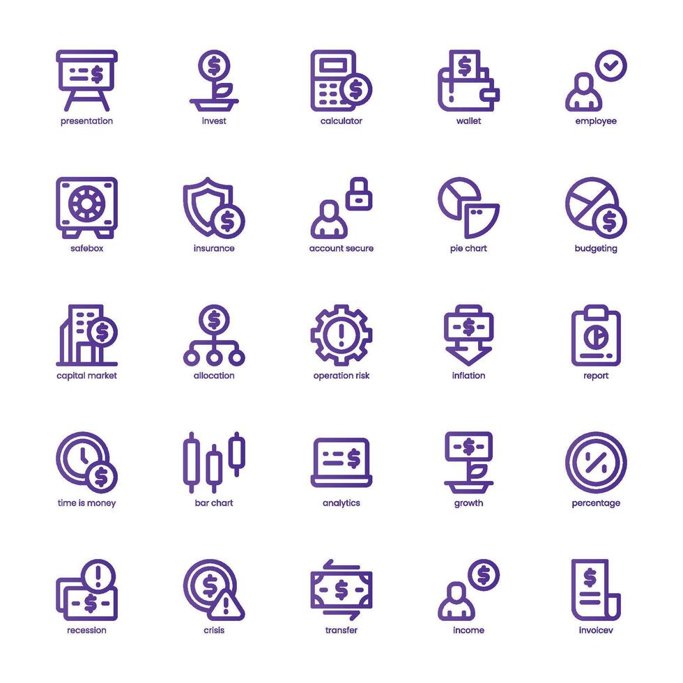 Banking and Finance icon pack for your website, mobile, presentation, and logo design. Banking and Finance icon basic line gradient design. graphics illustration and editable stroke. vector
