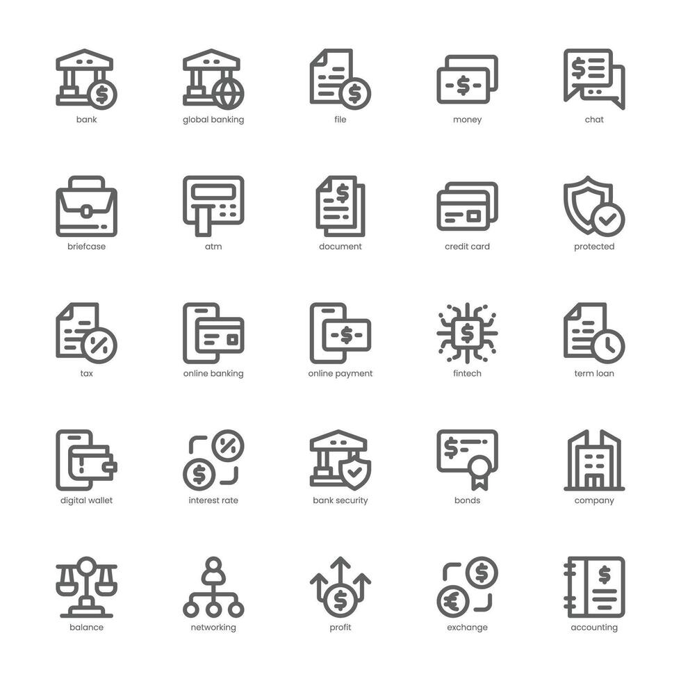 Banking and Finance icon pack for your website, mobile, presentation, and logo design. Banking and Finance icon outline design. graphics illustration and editable stroke. vector
