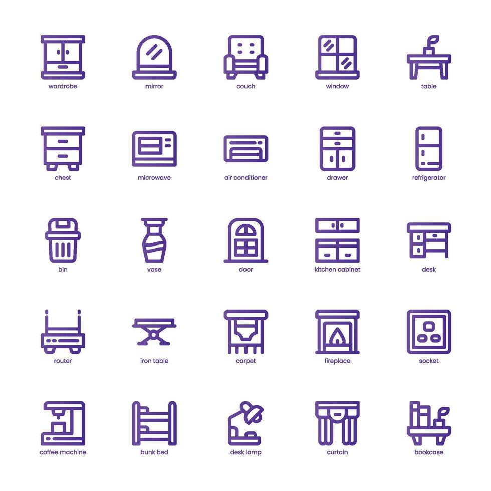 Home Furniture icon pack for your website, mobile, presentation, and logo design. Home Furniture icon basic line gradient design. graphics illustration and editable stroke. vector