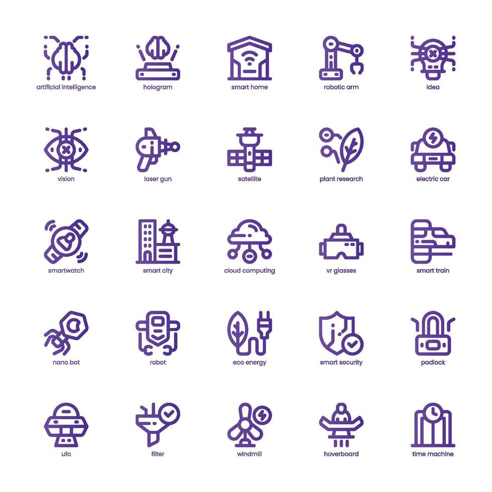 Future Technology icon pack for your website, mobile, presentation, and logo design. Future Technology icon basic line gradient design. graphics illustration and editable stroke. vector