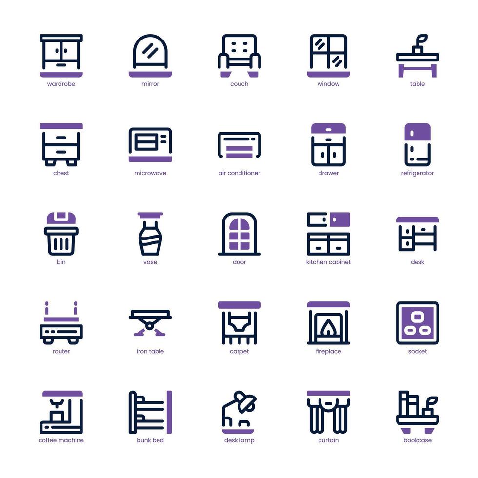Home Furniture icon pack for your website, mobile, presentation, and logo design. Home Furniture icon dual tone design. graphics illustration and editable stroke. vector
