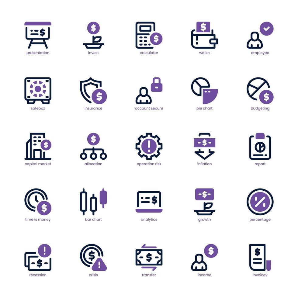 Banking and Finance icon pack for your website, mobile, presentation, and logo design. Banking and Finance icon dual tone design. graphics illustration and editable stroke. vector