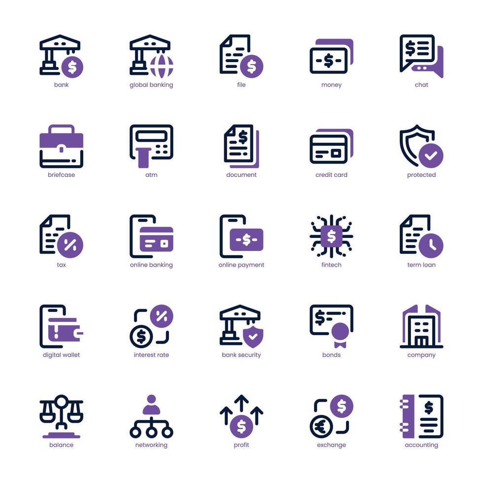 Banking and Finance icon pack for your website, mobile, presentation, and logo design. Banking and Finance icon dual tone design. graphics illustration and editable stroke. vector