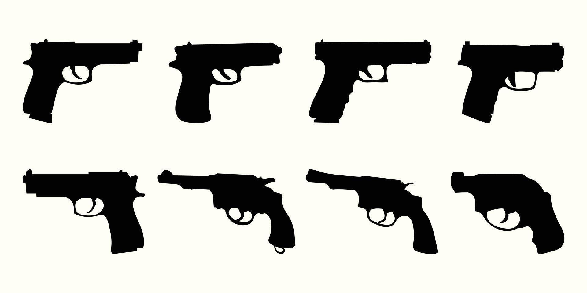 Gun Silhouette collection. Different types of pistol illustration vector