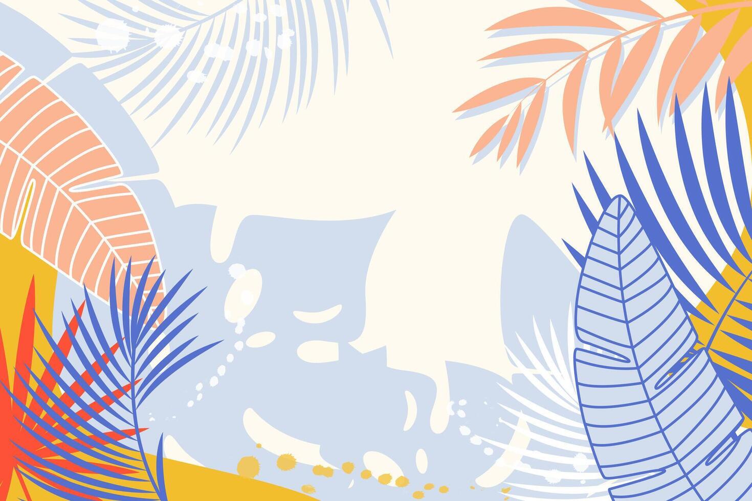 Summer background with tropical leaves and plants. Modern minimalist style. Design template for sale, horizontal poster, header, cover, social media, fashion ads vector