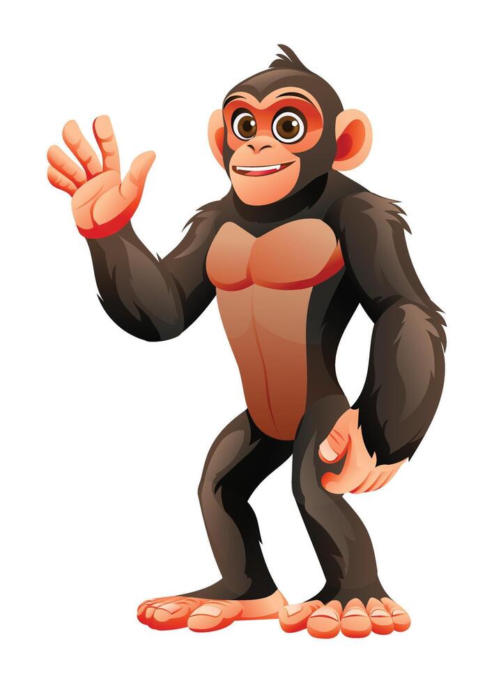 Cartoon chimpanzee waving hand. Illustration isolated on white background vector