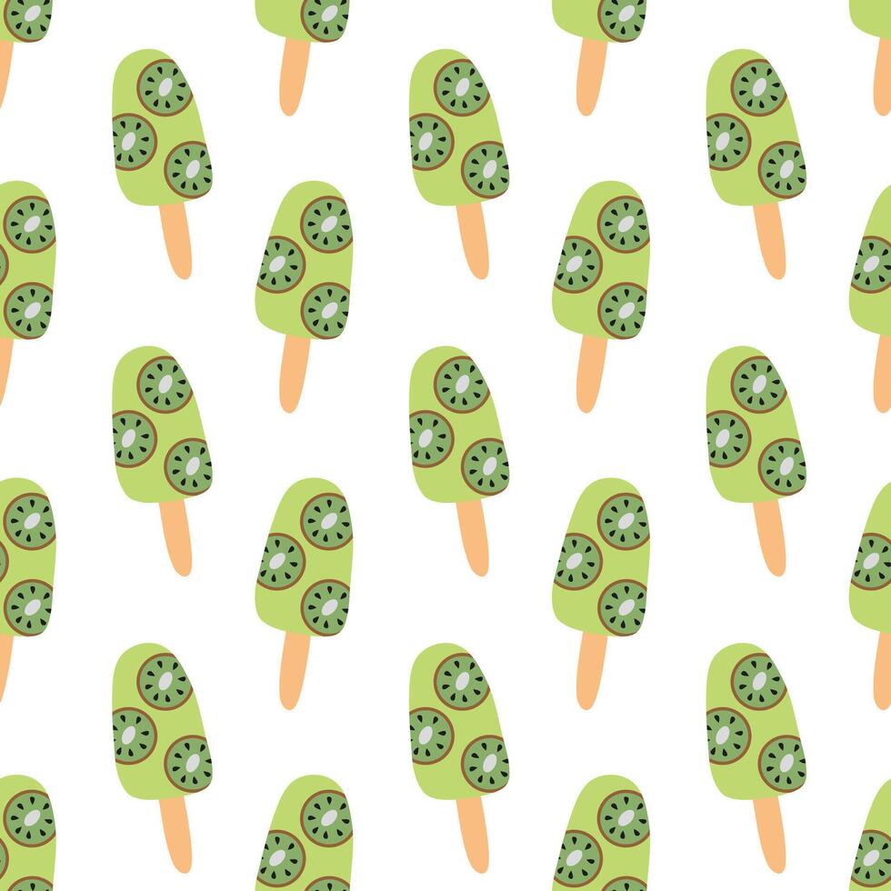 Seamless pattern. Ice cream with kiwi on stick. Summer time sweet food background. flat illustration. vector