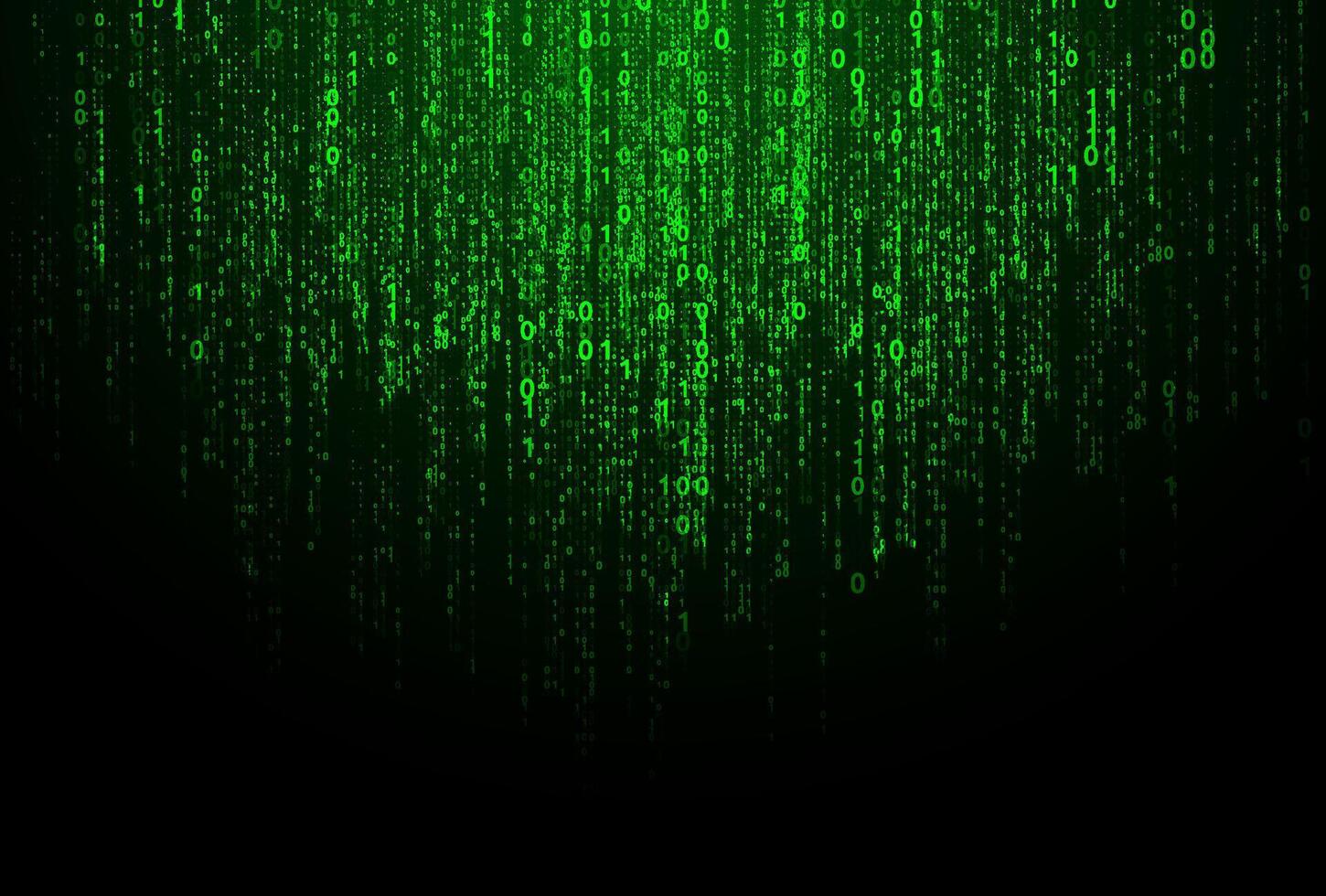 Green digital code rain in a Matrix inspired futuristic style. High-tech backdrop with glowing binary characters vector