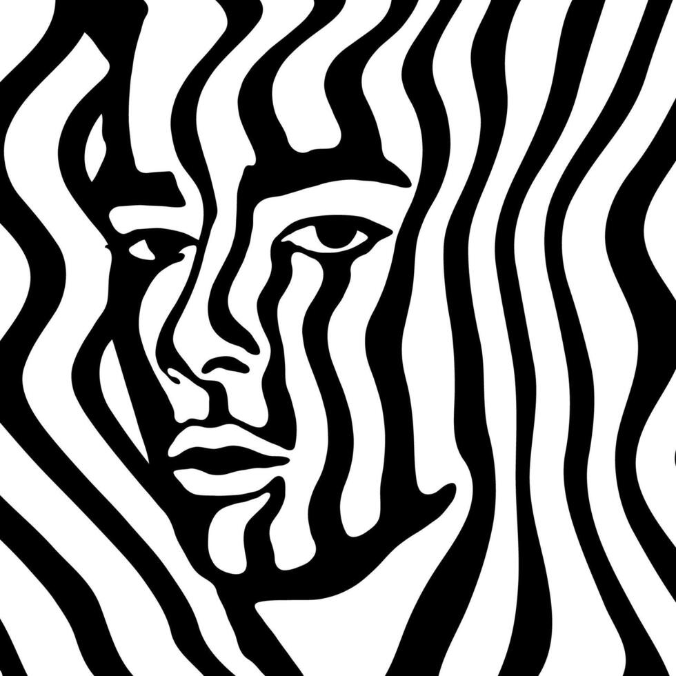 Abstract monochrome portrait with fluid lines vector