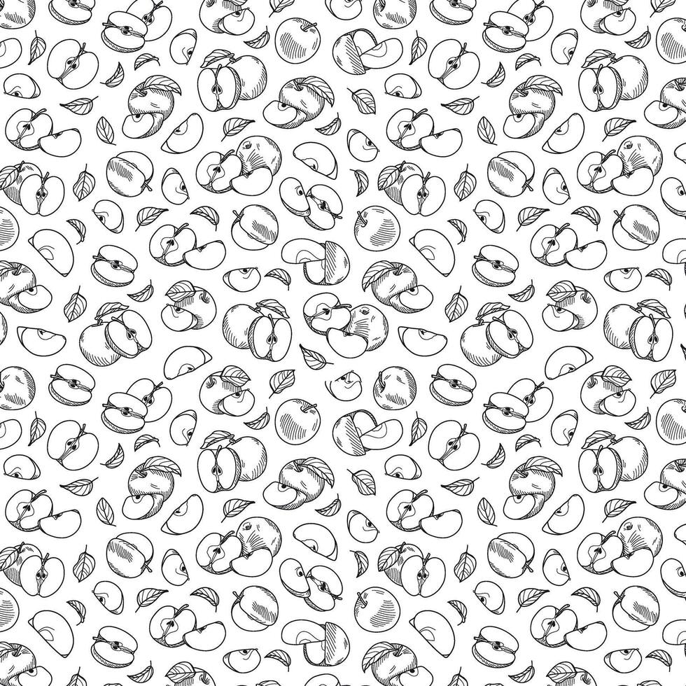Seamless endless pattern of apples. Illustration in hand drawn style. Can be used to create packaging, covers, backgrounds, cards, textiles, clothing, souvenirs and much more. vector
