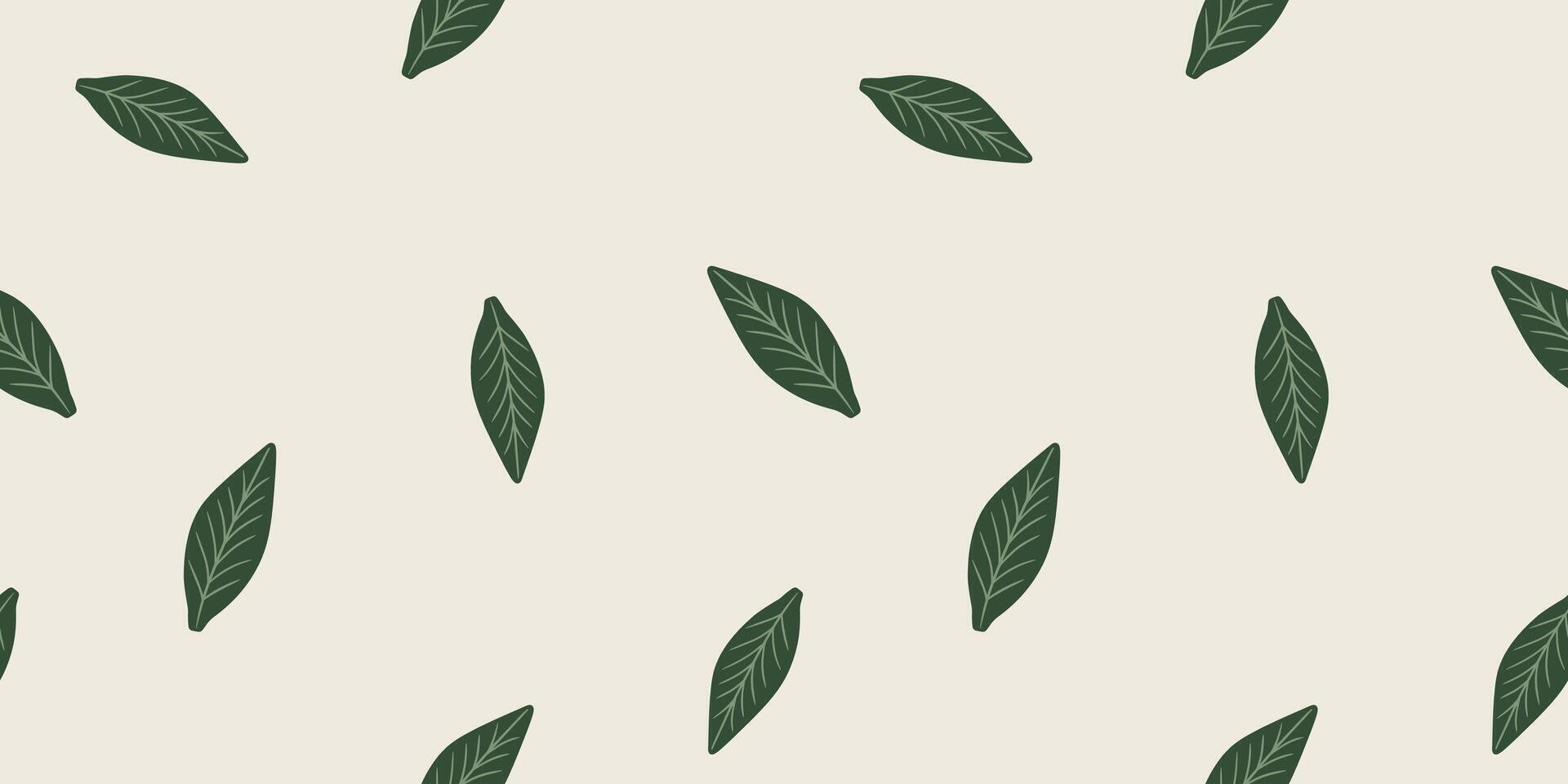 Floral seamless pattern. Simply green leaves ornamental texture on beige grey background. Flourish nature summer garden textured background textile wrapping paper vector