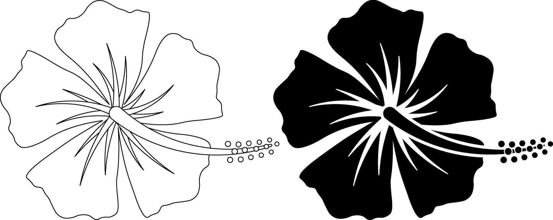 outline silhouette hibiscus flower icon set vector
