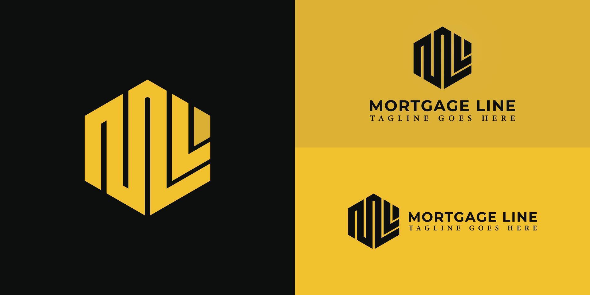 Abstract initial hexagon letter ML or LM logo in yellow color isolated on multiple background colors. The logo is suitable for mortgage broking company logo design inspiration templates. vector