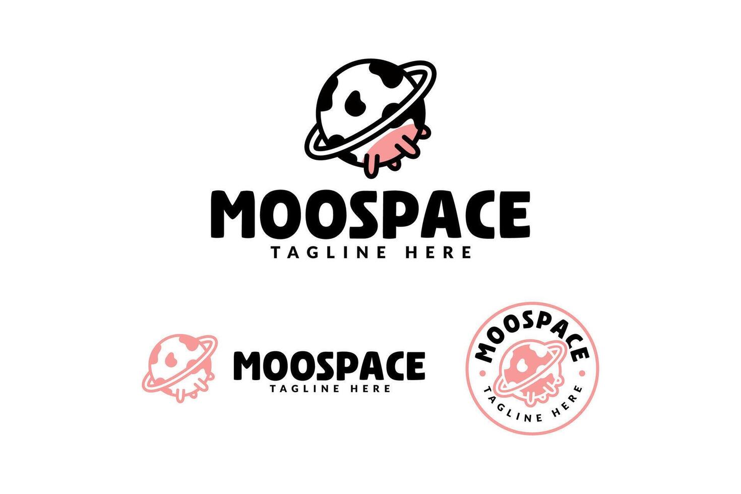 dairy cow with milky and planet space logo design for farm, food and drink professional business vector