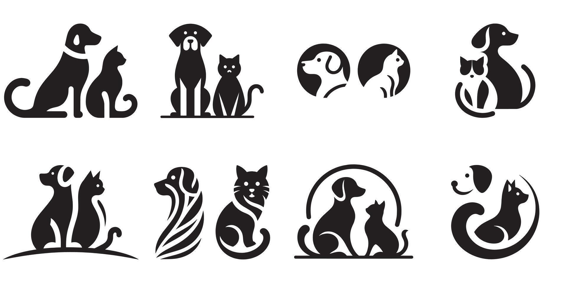 Minimalist dogs and cats set. Logo silhouette on white background vector
