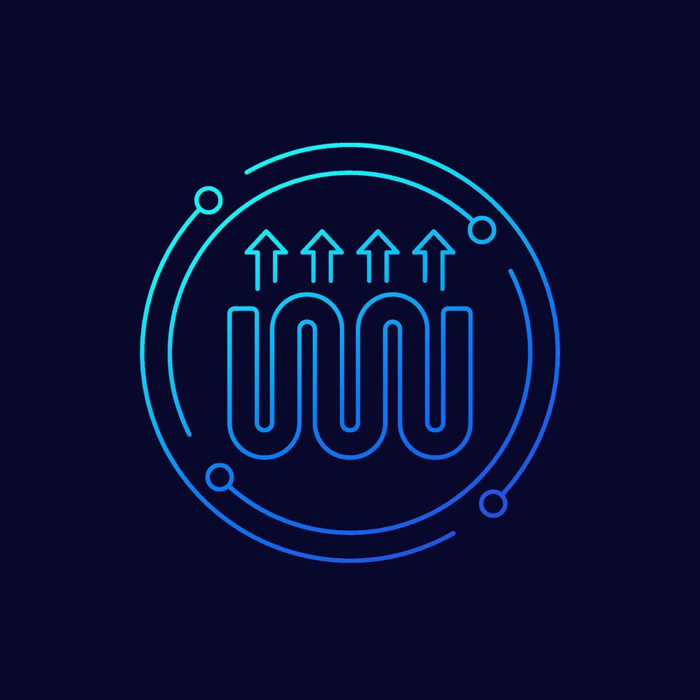 underfloor heating icon with a pipe, linear design vector
