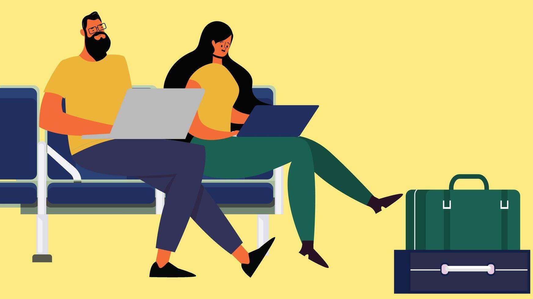 Passengers waiting for flight in airport illustraiton vector