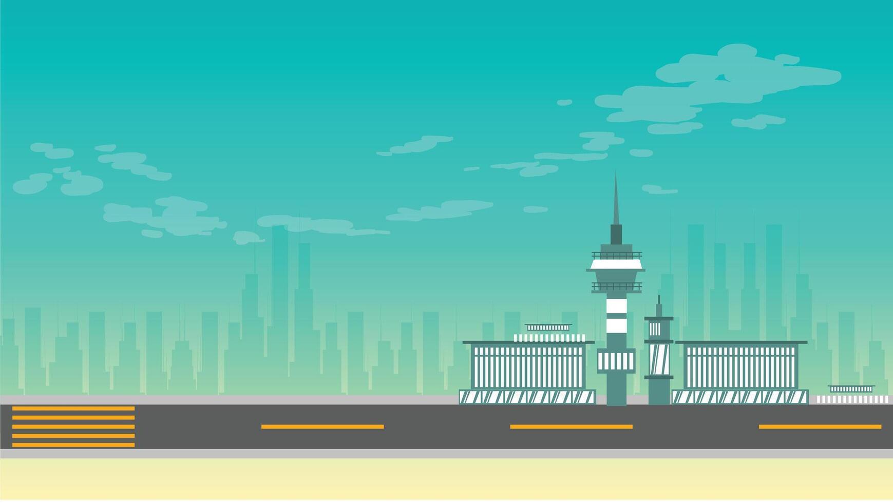Airport runway and waiting area illustration vector