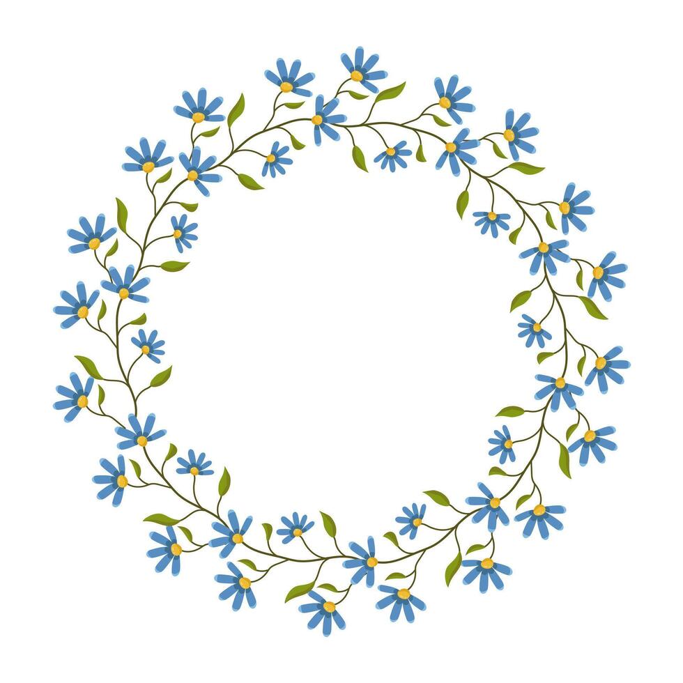 wreath of leaves and flowers. Template for a postcard. Green circle of leaves and flowers. Concept of spring and summer holiday invitation. vector