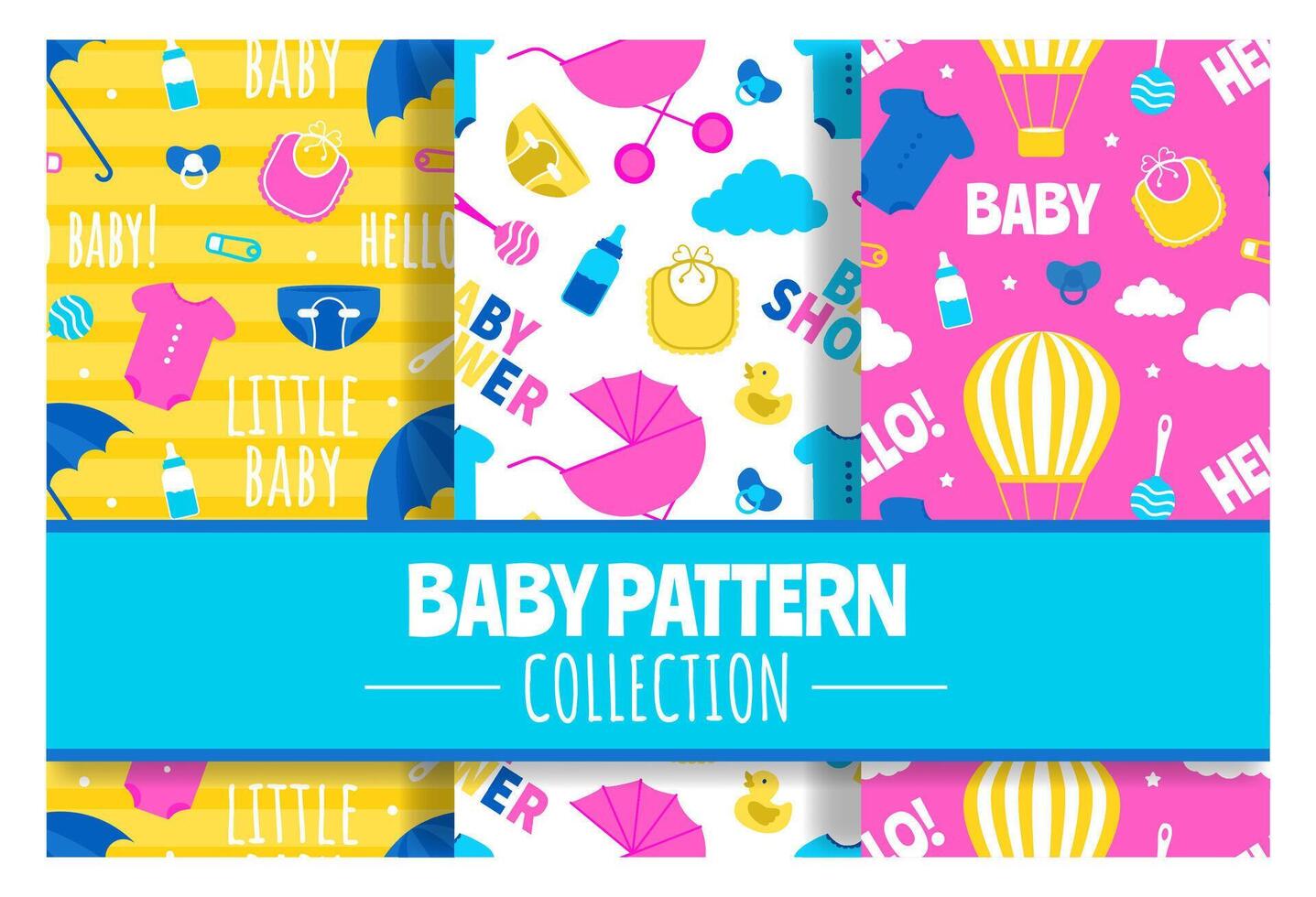 Baby Seamless Pattern Design, A Set of Simple Decorative Elements in a Hand Drawn on Style Cartoon Flat Illustration Template vector