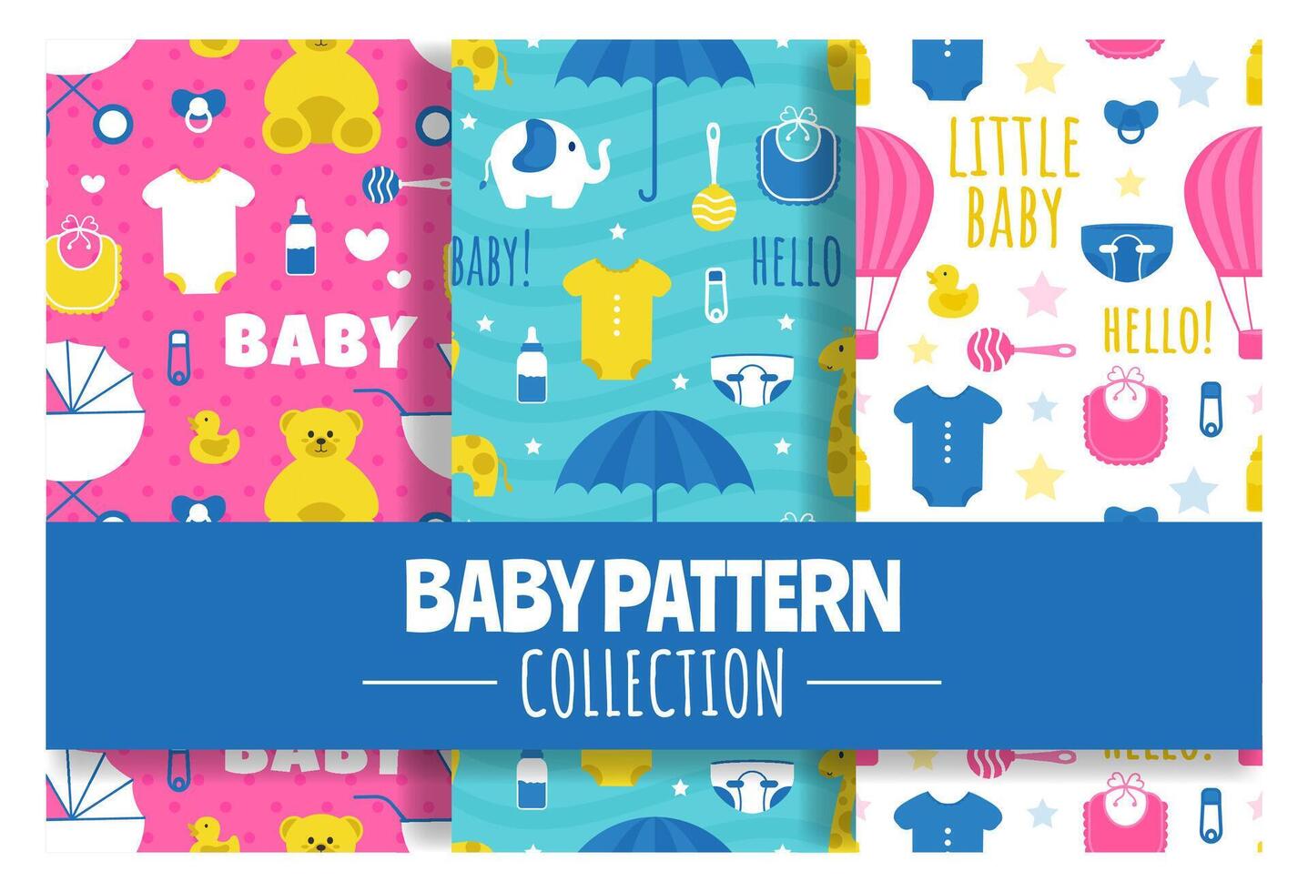Baby Seamless Pattern Design, A Set of Simple Decorative Elements in a Hand Drawn on Style Cartoon Flat Illustration Template vector