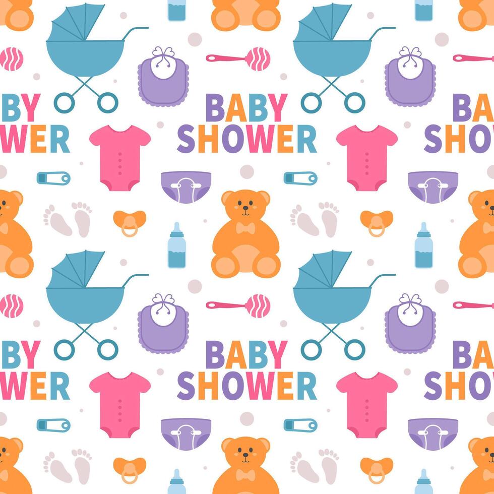Baby Seamless Pattern Design, A Set of Simple Decorative Elements in a Hand Drawn on Style Cartoon Flat Illustration Template vector